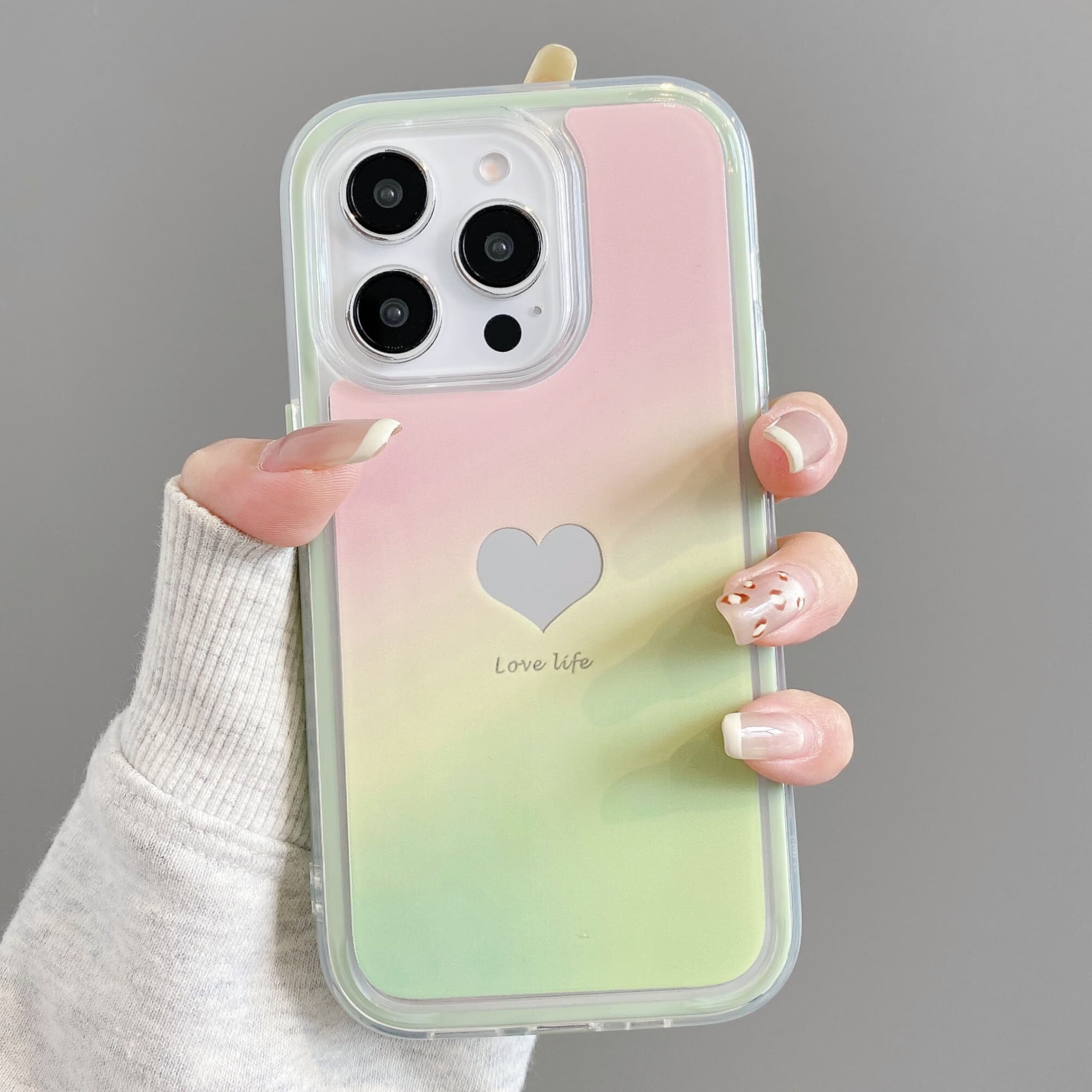 ins风多巴胺边框透明iPhone17promax手机壳渐变镂空爱心苹果15/16pro防摔opporeno13/14/15简约vivox200/300s