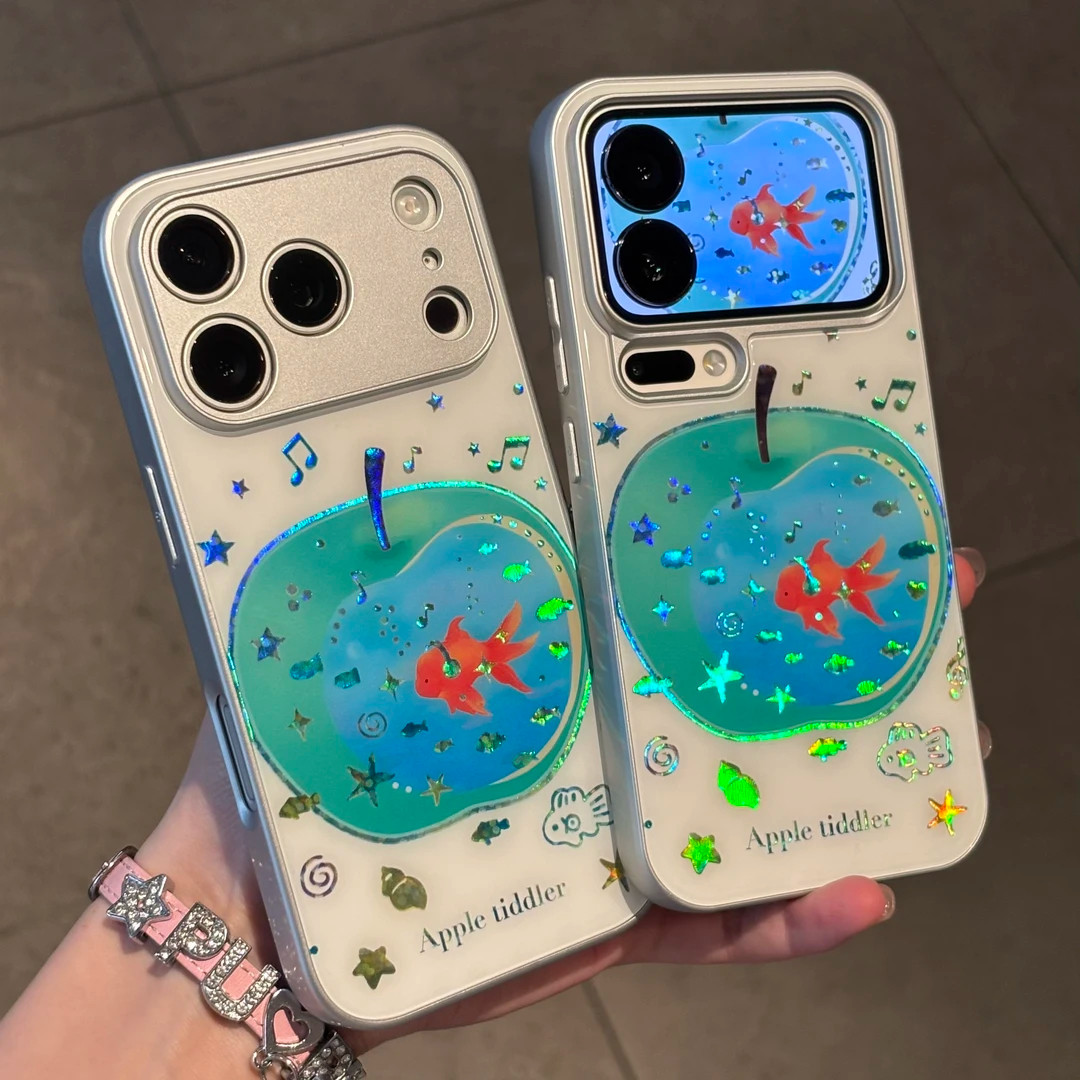 电镀玻璃鎏金ins风适用iPhone17手机壳青苹果15/16promax锦鲤红米K90/80可爱小米17/14/13防摔findx7/8/9pro