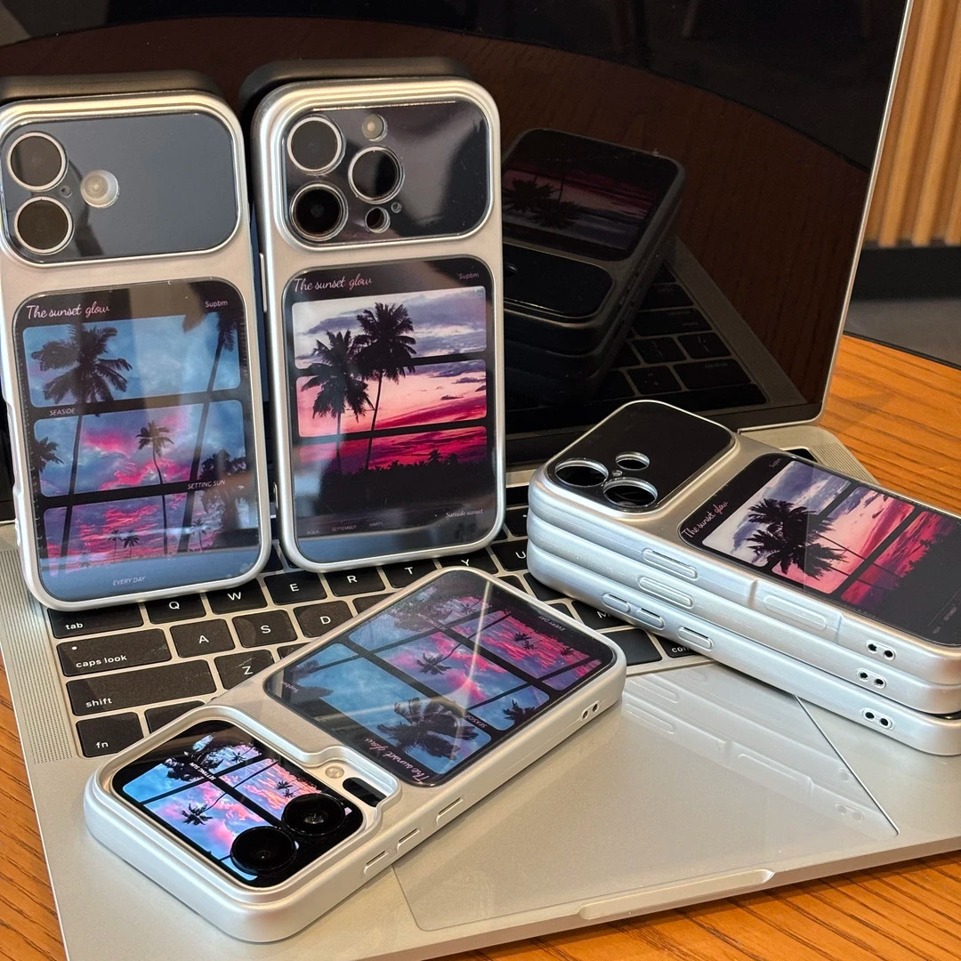 ins风日落椰树适用苹果18/17promax手机壳iPhone15/16pro防摔红米K100pro晚霞小米15/17保护套oppoA7promax