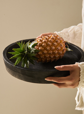 如是/碳化木侘寂风蜡烛托盘木质果盘民宿软装收纳盘家居装饰摆件