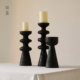 如是 饰品 中古侘寂风碳化木几何烛台抽象艺术摆件民宿样板房软装