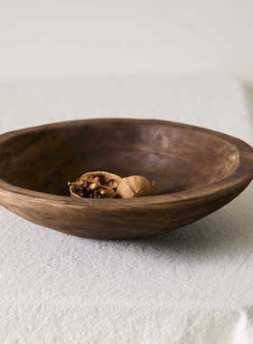 如是侘寂风复古果盘托盘实木盘子木质水果盘民宿圆形果盆装饰摆件
