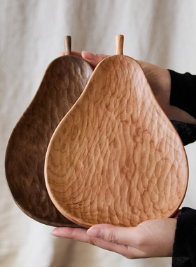 如是/木质手工雕刻梨形果盘家用水果盘创意装饰摆件收纳盘点心盘