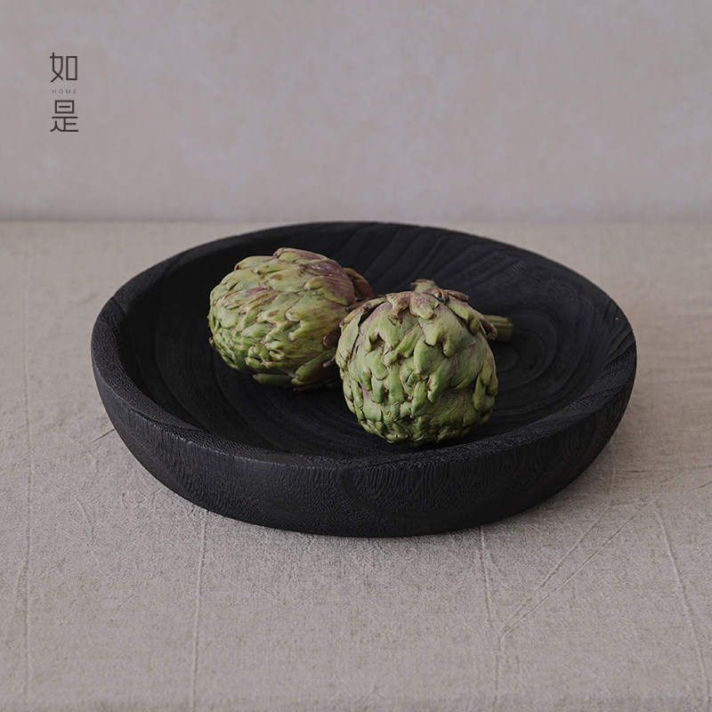 侘寂风艺术炭化木果盘图片
