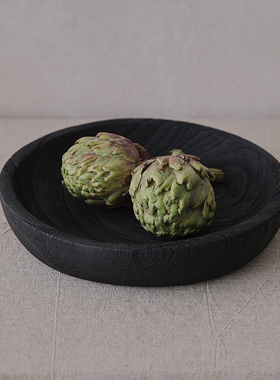 如是/侘寂风艺术炭化木果盘托盘装饰摆件民宿餐厅实木水果盘摆件