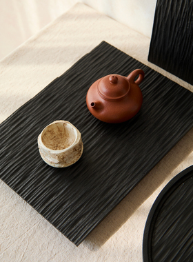 如是/侘寂风木质茶盘碳化木托盘日式家居茶道配件干泡茶托盘茶台