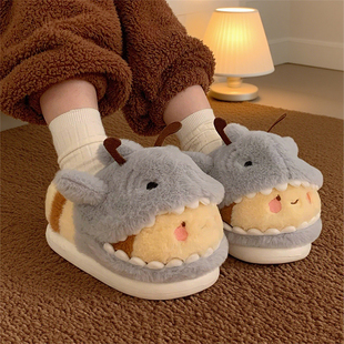 情侣包跟鲨bee棉拖鞋 防滑趣味可爱鲨鱼蜜蜂毛毛鞋 男女 冬季 细细条