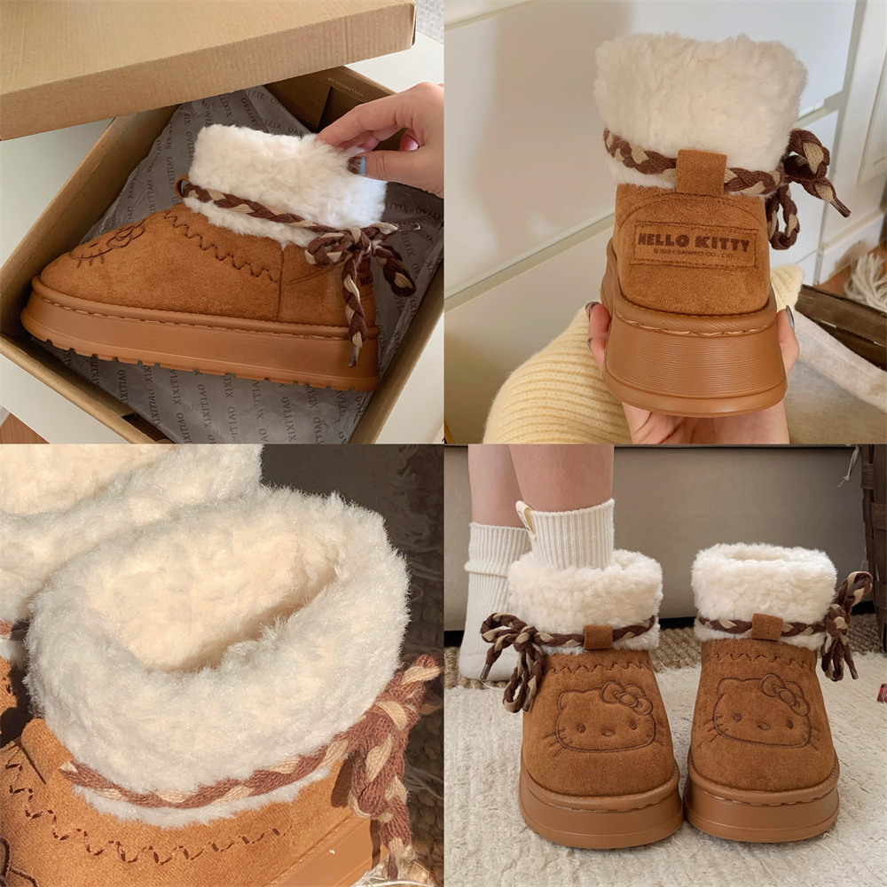 细细条 正版HelloKitty卡通雪地靴女冬季勃肯鞋加绒时尚东北棉鞋