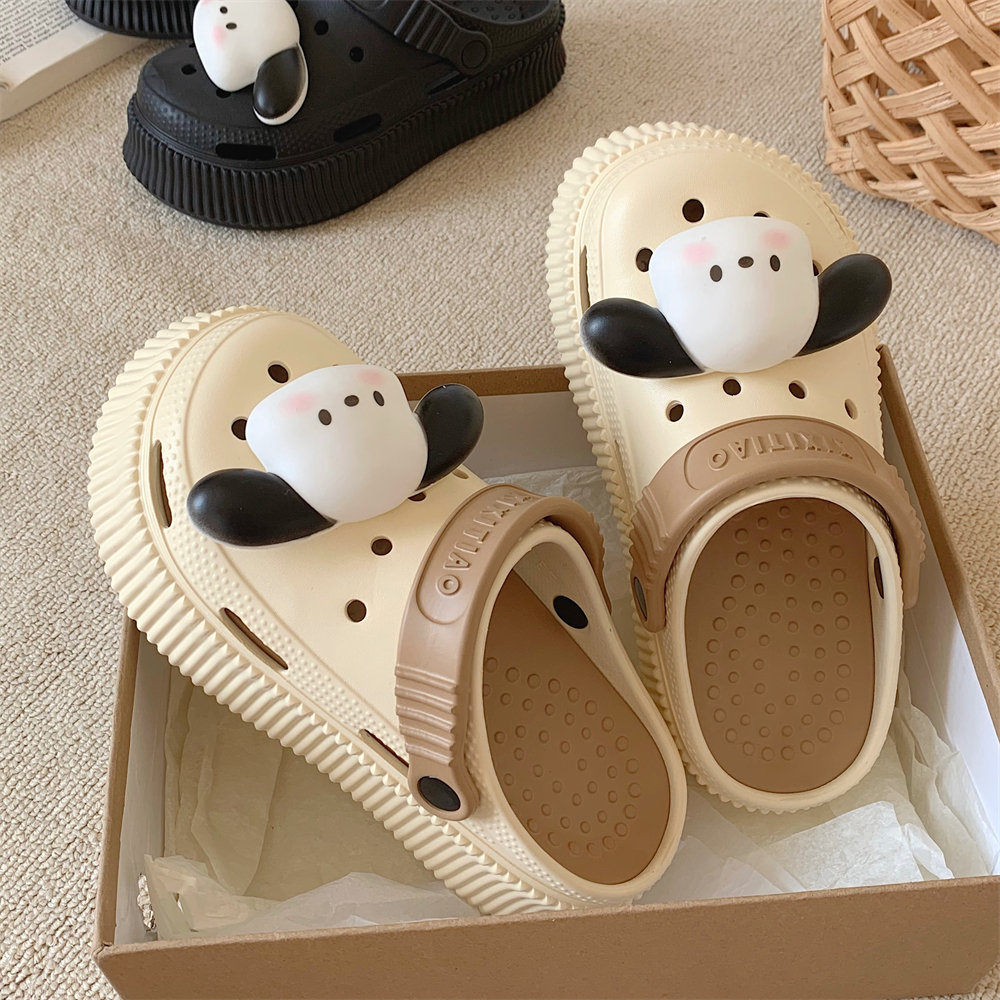 细细条洞洞鞋凉鞋立体小狗厚底