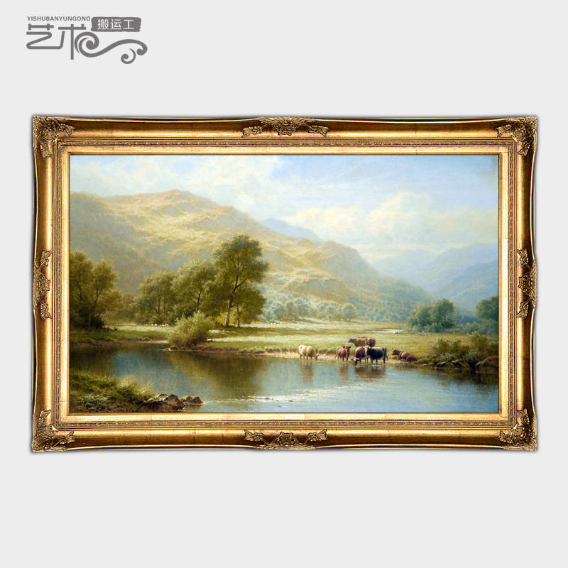 沃尔特世界名油画古典风景手绘牛山水美欧式别墅客餐厅挂装饰103图片