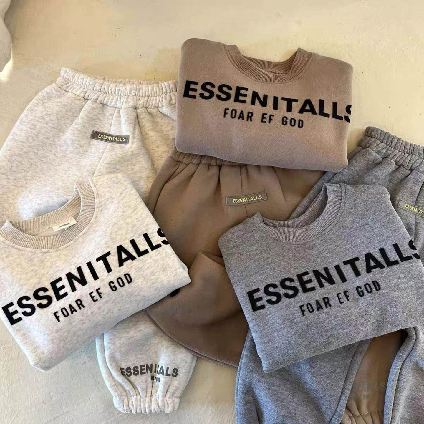 2026男童女童加绒套装秋冬新款字母印花圆领卫衣卫裤宝宝两件套潮