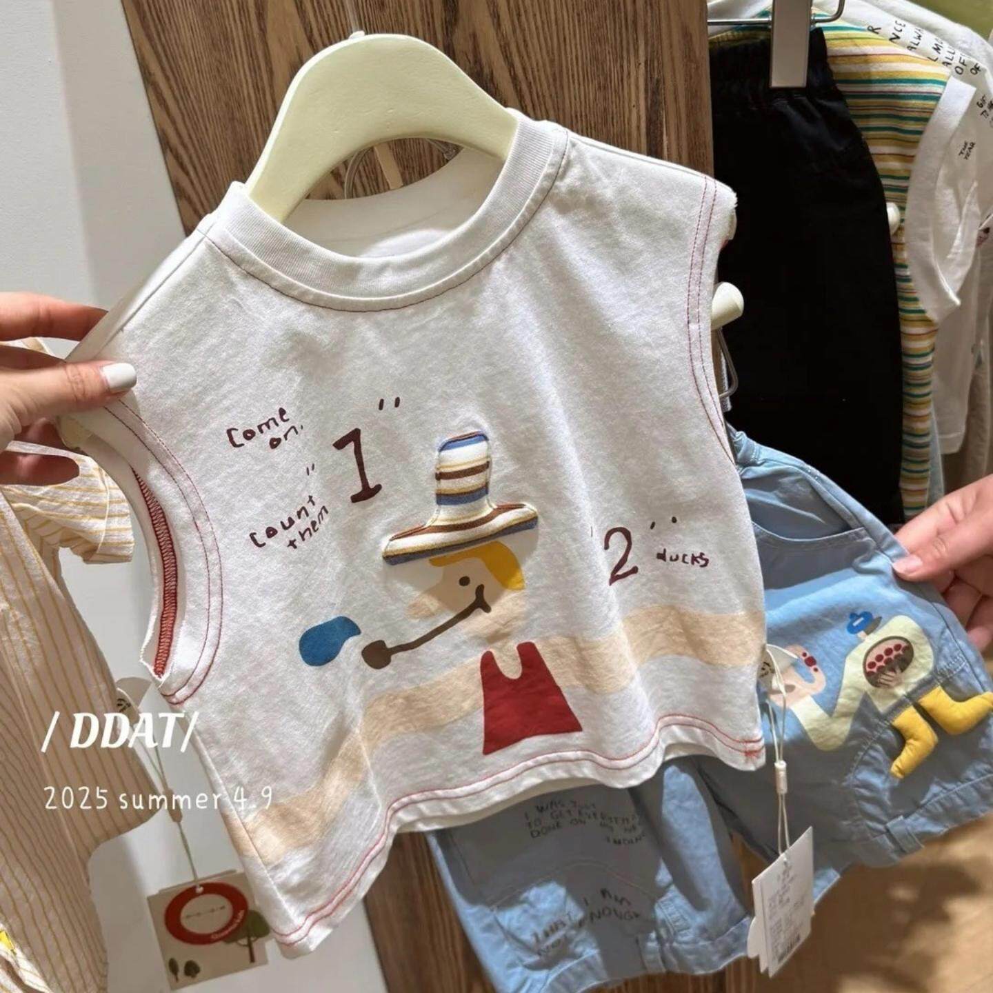 新款儿童夏季薄款背心T卡通立体男女小童圆领可爱个性宝宝无袖t恤