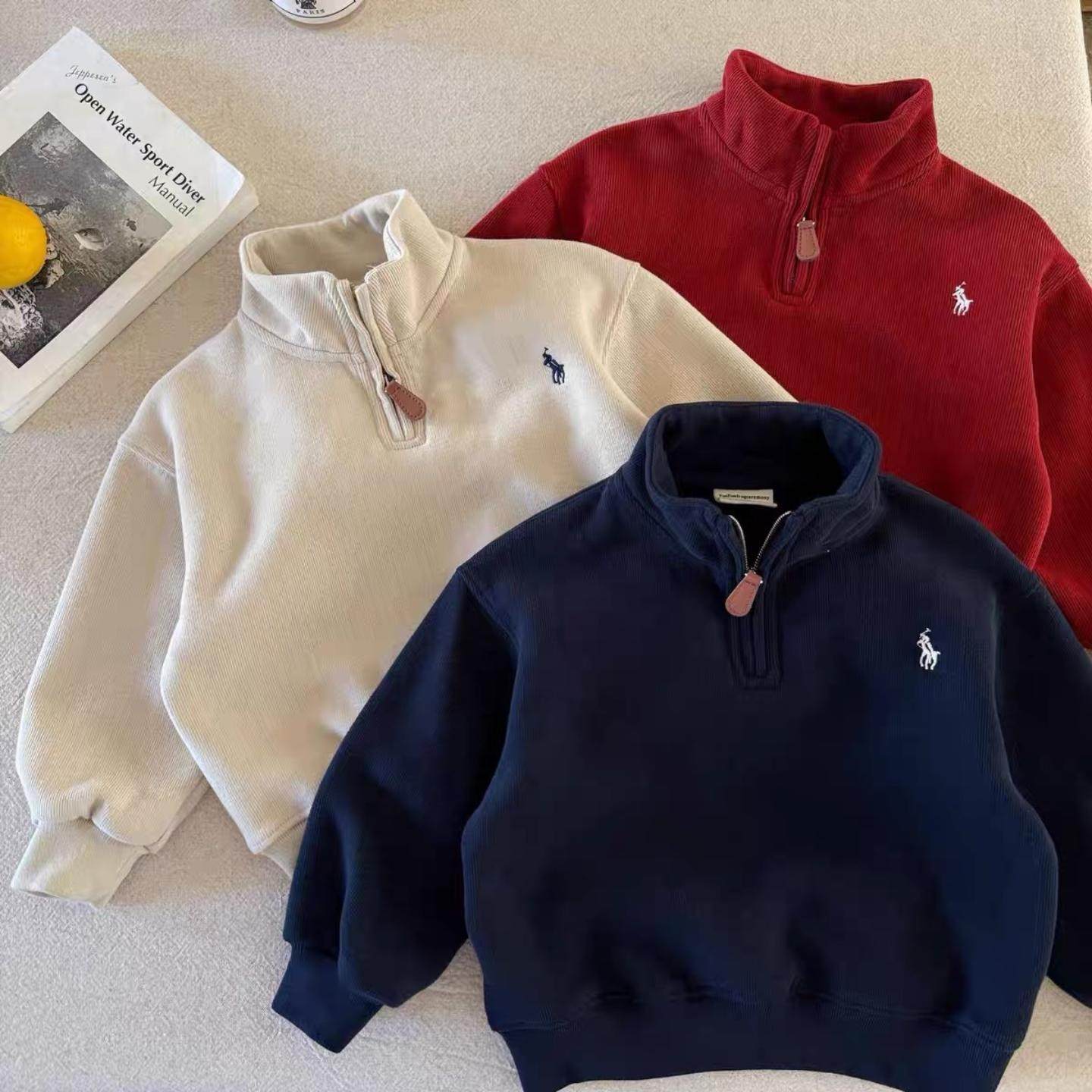 小布熊儿童加绒卫衣25冬男童潮牌半拉链上衣宝宝小童洋气打底外套