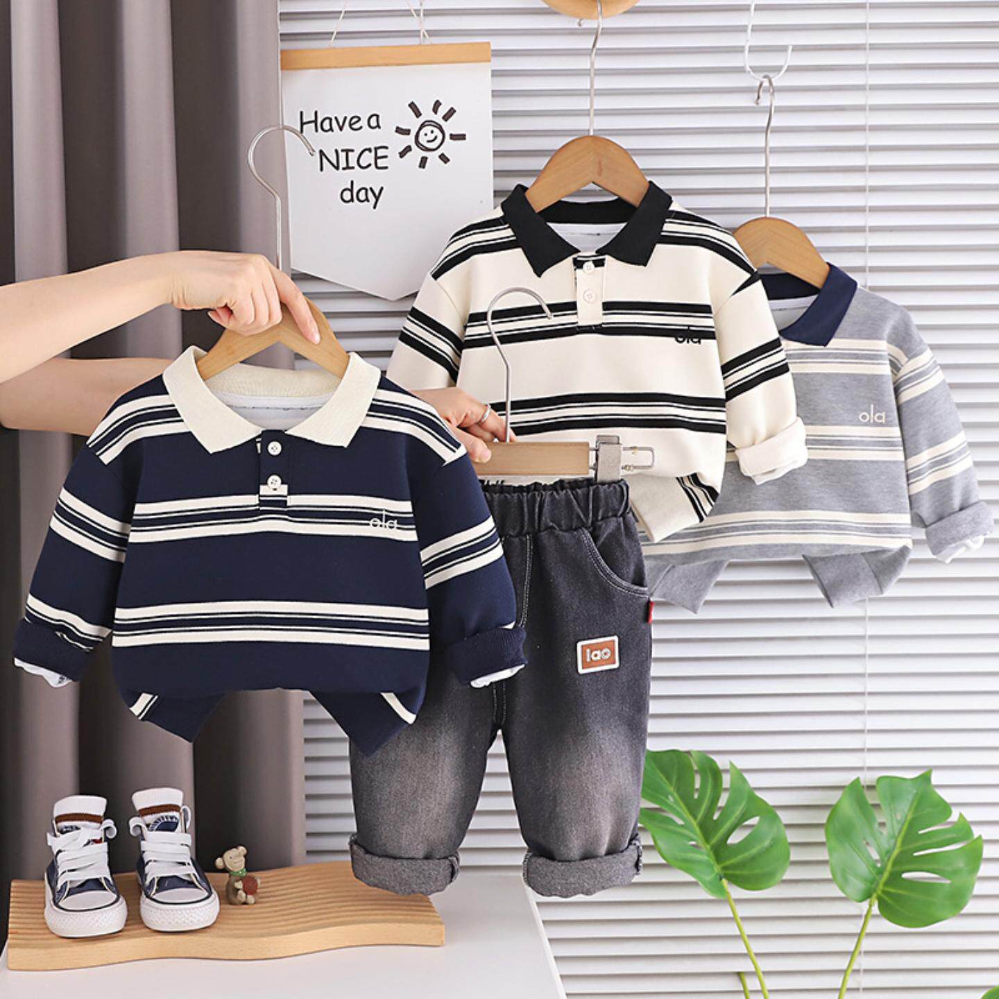 男孩潮帅气条纹Polo套装2026新款婴儿1岁宝宝3儿童衣服男童春秋装