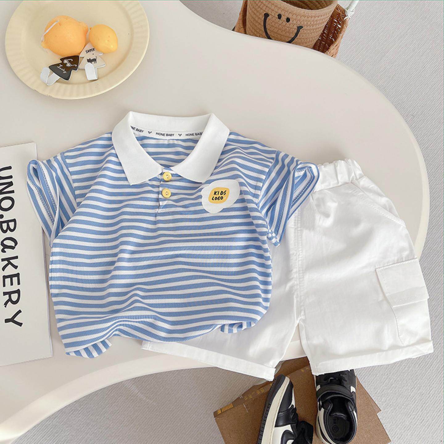 男童夏装新款薄款短袖儿童2025新款清爽条纹T恤韩版百搭短裤两件