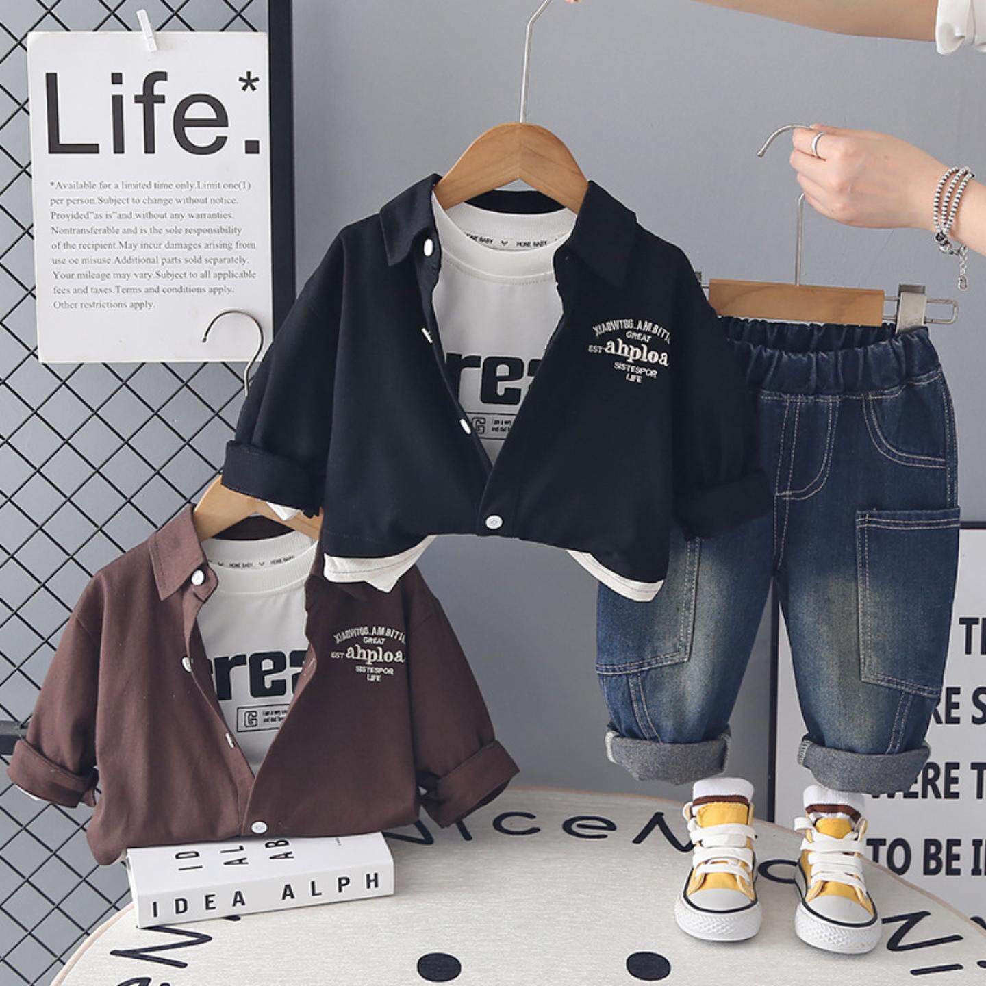 男宝宝春装男童套装1一3岁小童衣服痞帅儿童春秋款字母拼色三件套