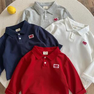 儿童长袖Polo衫25秋男童日系爱心T恤宝宝小童纯色打底衫大童上衣