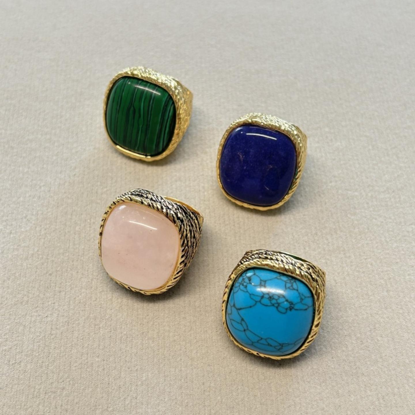 法国小众设计多种颜色宝石戒指天然石中古时尚高级感vintage指环