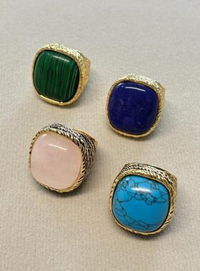 法国小众设计多种颜色宝石戒指天然石中古时尚高级感vintage指环