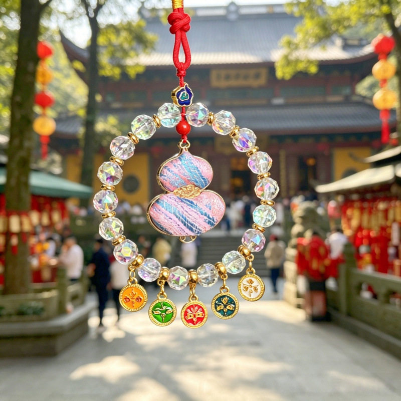 非遗新款挂件五路财神新中式国风宋锦葫芦车挂挂件串珠水晶包包