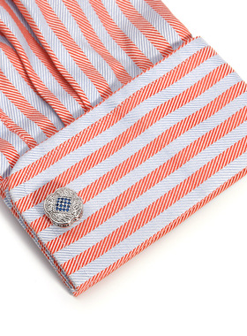 男士袖扣 高品质轻奢镶蓝色锆石方形银色纽扣饰品1对现货