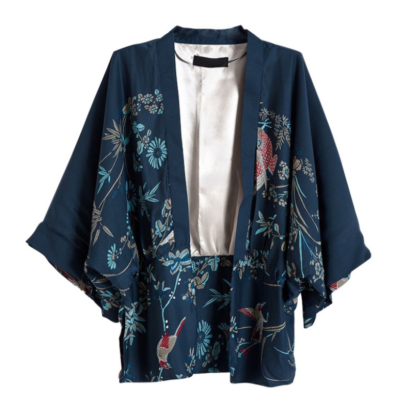 Vintage Summer Women Outerwear Cardigan Flowers birds Printe