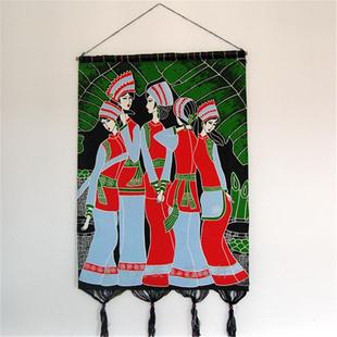 贵州苗族少数民族特色工艺品双层印染壁挂画蜡染人物装饰画布艺