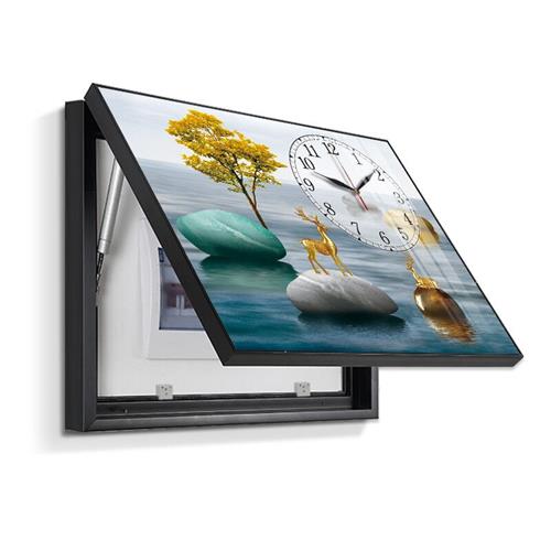 电表箱装饰画带钟表免打孔配电箱现代简约挂画客厅遮挡