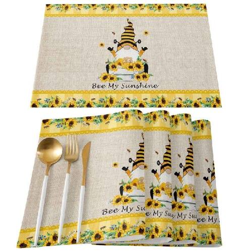 极速4 Pack Dining Table Mats Bee Gnome Pattern Rustic Vintag