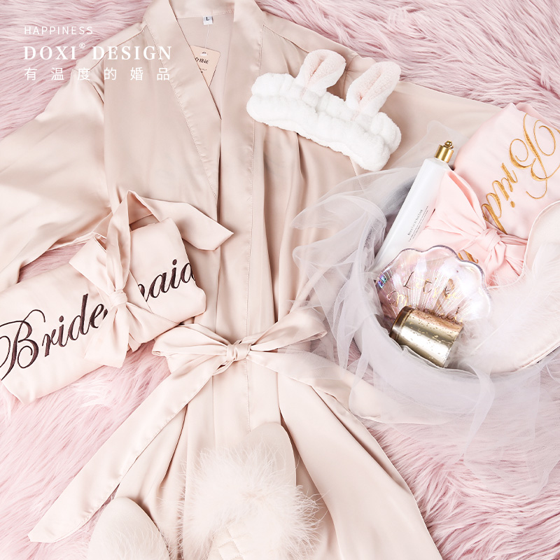 2023新款婚礼红色晨袍女新娘伴娘团丝绸闺蜜定制结婚睡衣睡袍长款