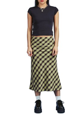 Vintage 90s Plaid High Waist Printing A-Line Long Skirt Y2K