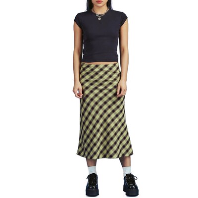 Vintage 90s Plaid High Waist Printing A-Line Long Skirt Y2K