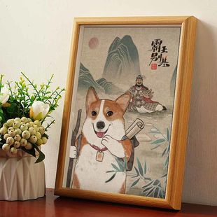 八只柯基霸王别基搞笑八基图挂画柴犬狗狗八哈图装饰画桌面摆件
