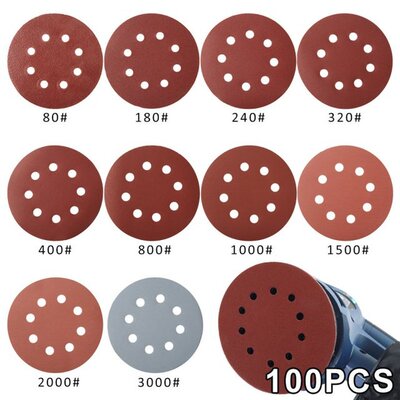 极速100pcs 120mm Sandpaper Round Shape Sanding Discs Hook Lo