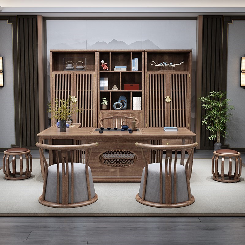 新中式茶桌椅组合一桌五椅实木功夫小茶台禅意办公室茶具套装一体