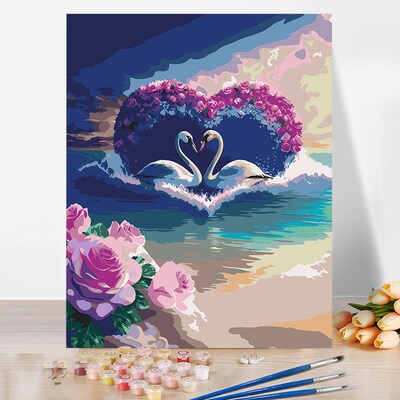 Swan DIY Gifts Painting By Numbers Picture Colouring Decor