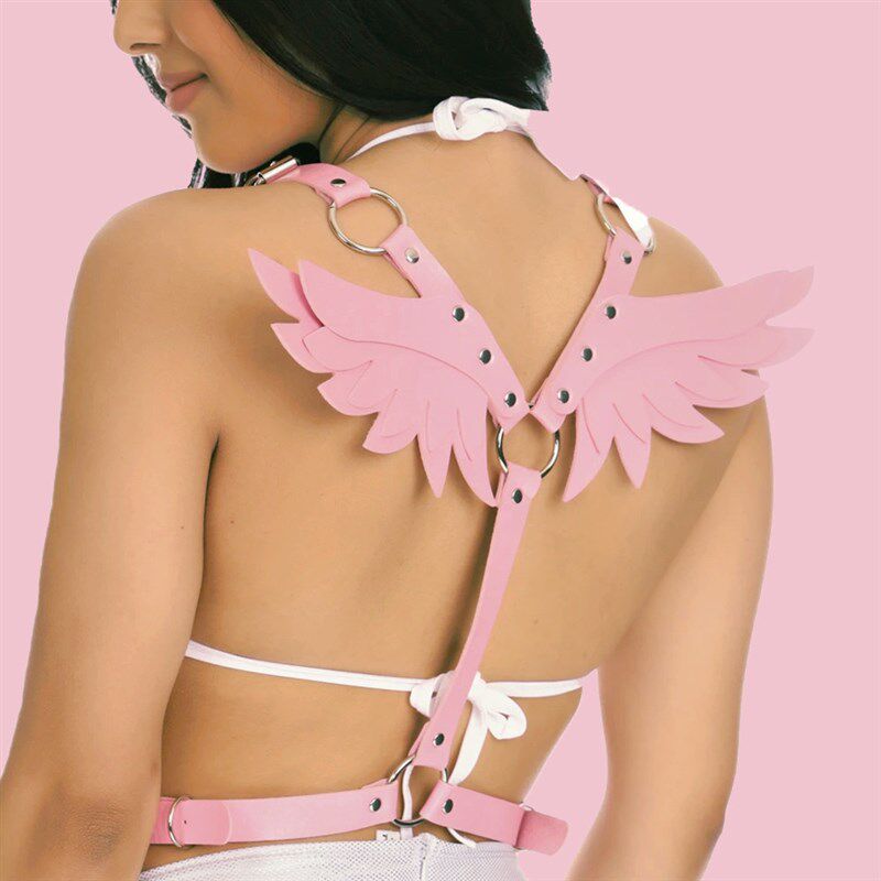 Leather Harness Women Pink Waist Sword Belt Angel Wings Punk