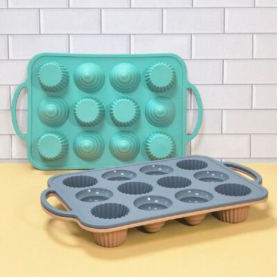 12 Cells Cake Silicone Stencil with Handle Reusable Baking