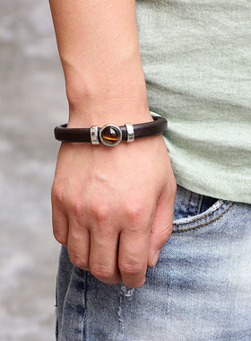 琦诺饰品新款欧美流行饰品手环 牛皮绿松石黑玛瑙合金手錬