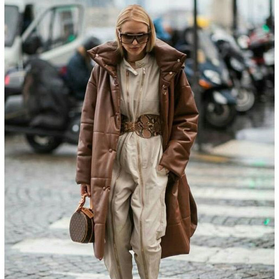 Malina Winter Khaki Windproof Parkas Women Fashion Casual PU