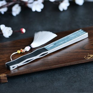 金属骨架铁扇子身铝合金折扇白色带流苏古风随身便携夏天却扇