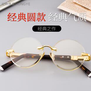 水晶眼镜镜石头太阳框复古天然无圆东海竹叶圆形目石青墨镜清凉护