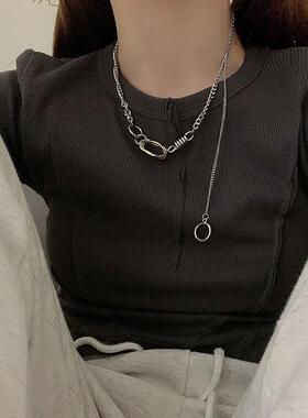 极速ins风嘻哈个性几何不规则拼接项链女复古简约冷淡风吊坠颈炼