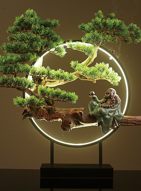 办公室装饰摆件玄关软装办公桌招财创意大迎客松摆设开业礼品送礼