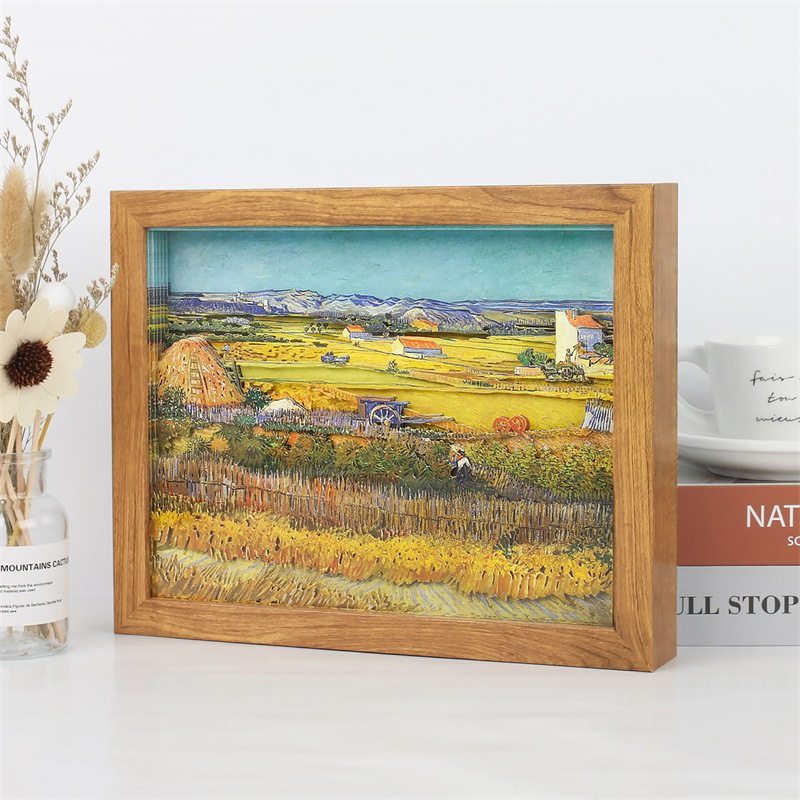 梵高丰收稻田纸雕灯 3d立体光影剪纸灯画礼品小台灯氛围夜灯摆件