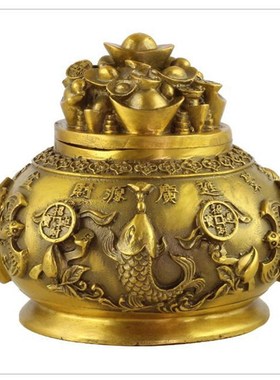 纯铜聚宝盆招财摆件家居装饰品五路财神聚宝盆工艺礼品摆饰中式送