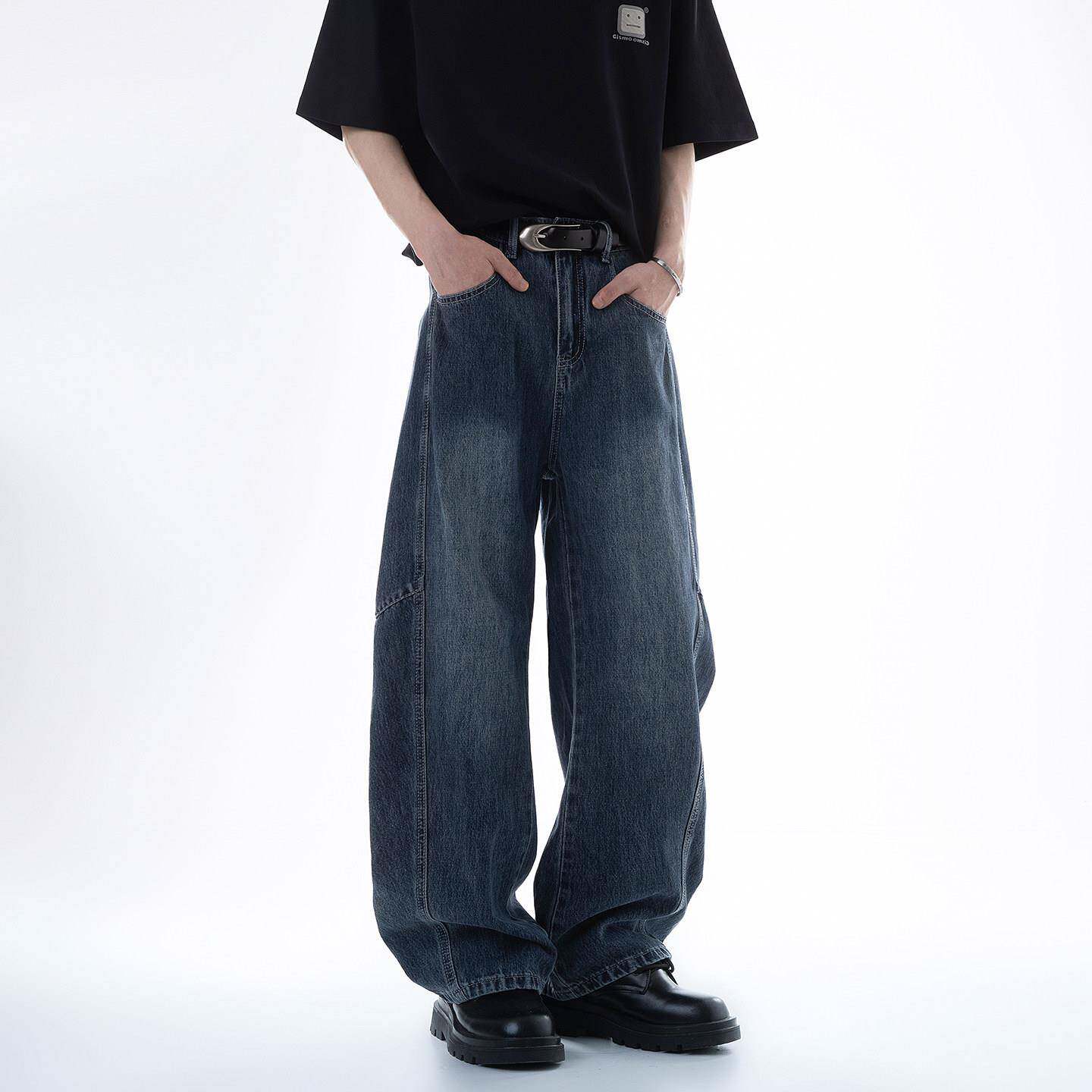 Dream made 美式解构拼接水洗牛仔裤男2025夏季新款直筒宽裤子