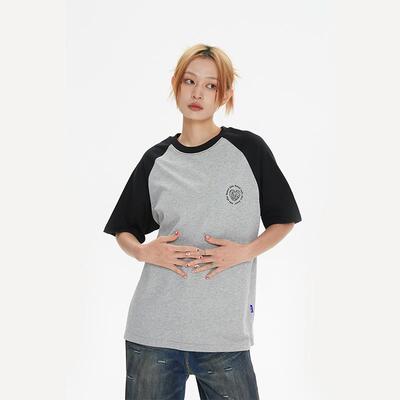 TKTS爱心字母印花插肩袖T恤310克情侣装美式短袖潮牌休闲宽松打底