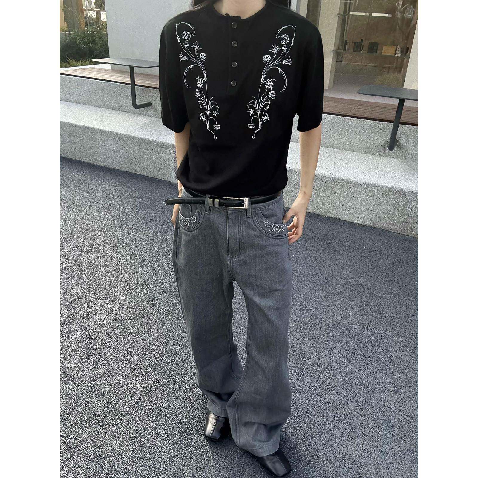 TZ killer Twig Floral 白枝花卉刺绣针织衫 圆领百搭老钱短袖T恤