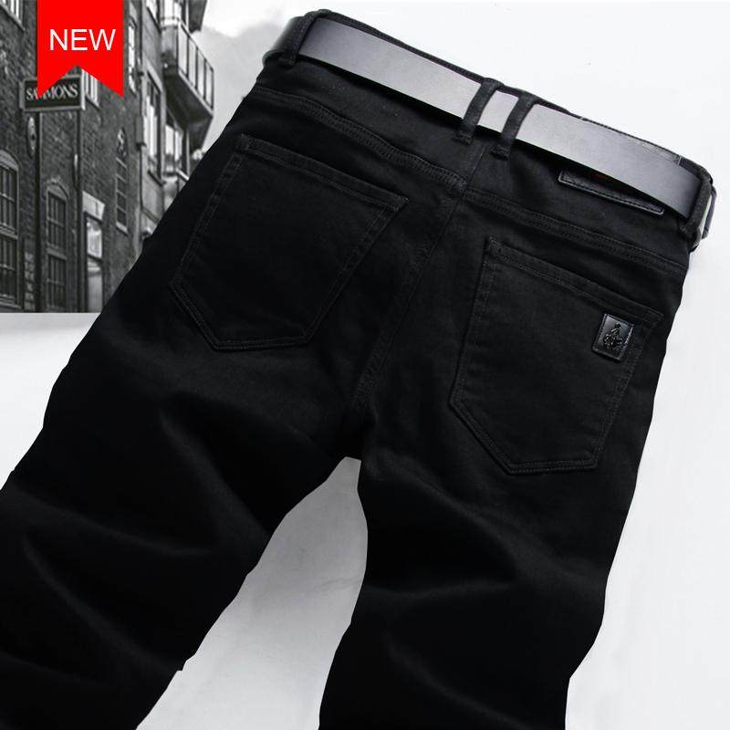 黑色牛仔裤男款春秋冬季 直筒宽松弹力男士纯黑色裤子男修身长裤